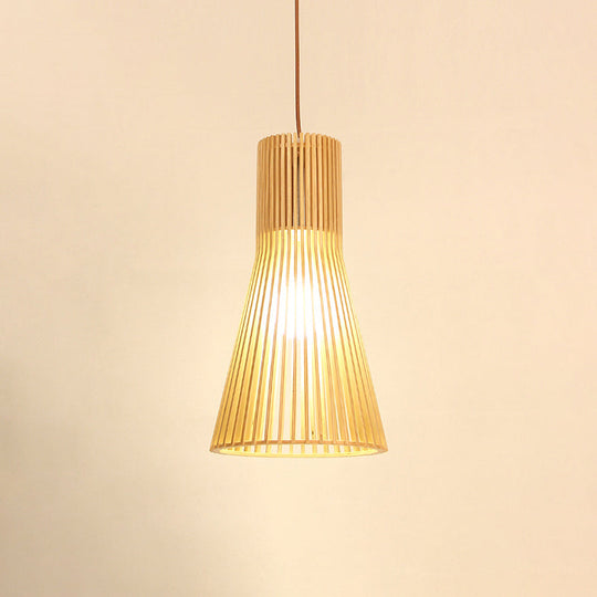 Modern Wooden Pendant Light Fixture For Dining Room - Single-Bulb Suspension Design