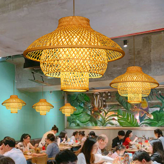 Sleek Bamboo Suspension Light - Simplicity 1-Light Pendant For Restaurants