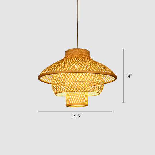 Sleek Bamboo Suspension Light - Simplicity 1-Light Pendant For Restaurants Wood / 19.5