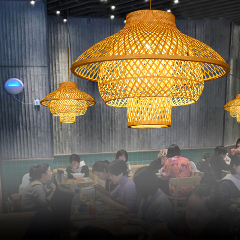 Sleek Bamboo Suspension Light - Simplicity 1-Light Pendant For Restaurants