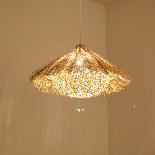 Wooden Minimalist Rattan Cone Pendant Ceiling Light - Restaurant Use 1 Head Wood