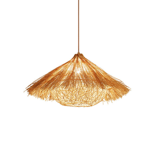 Wooden Minimalist Rattan Cone Pendant Ceiling Light - Restaurant Use 1 Head