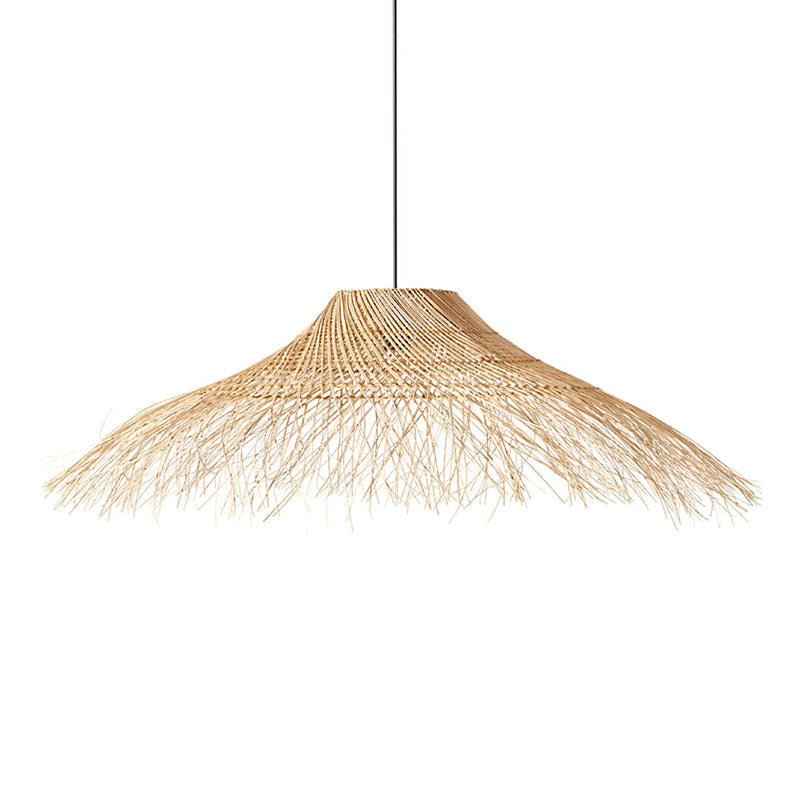 Modern Single Wood Pendant Light - Straw Hat Rattan Ceiling For Restaurants