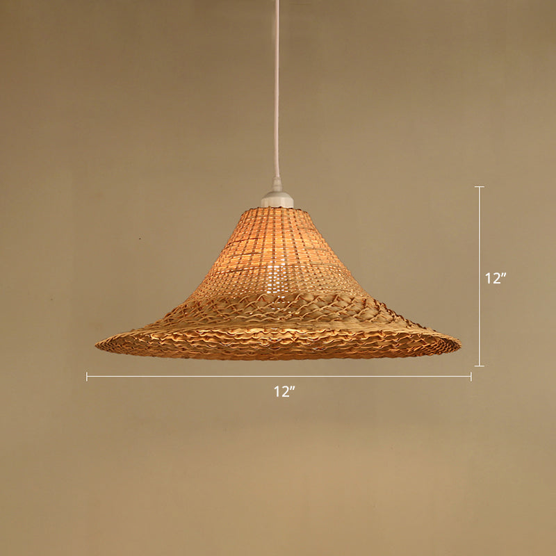 Asian Style Bamboo Straw Hat Ceiling Light Fixture In Wood - Restaurant Hanging With 1 Bulb