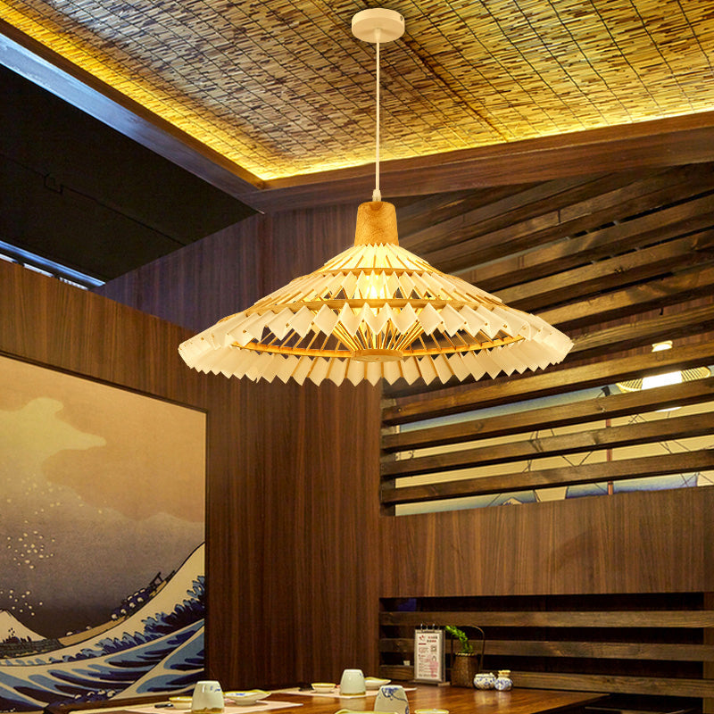 Bamboo Pendant Ceiling Light - Minimalist White Umbrella Shade Tea Room Suspension Lighting