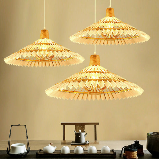 Bamboo Pendant Ceiling Light - Minimalist White Umbrella Shade Tea Room Suspension Lighting