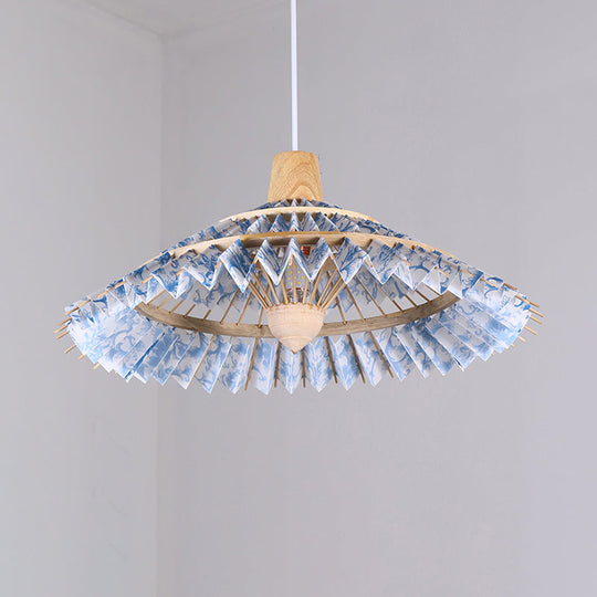 Modern Bamboo Umbrella Pendant Light - Stylish Ceiling Lighting For Restaurants Blue-White / 16