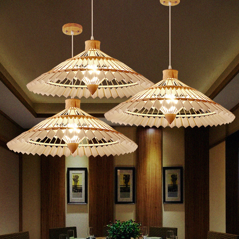 South-East Asian Bamboo Umbrella Pendant Light Single-Bulb Restaurant Suspension Fixture