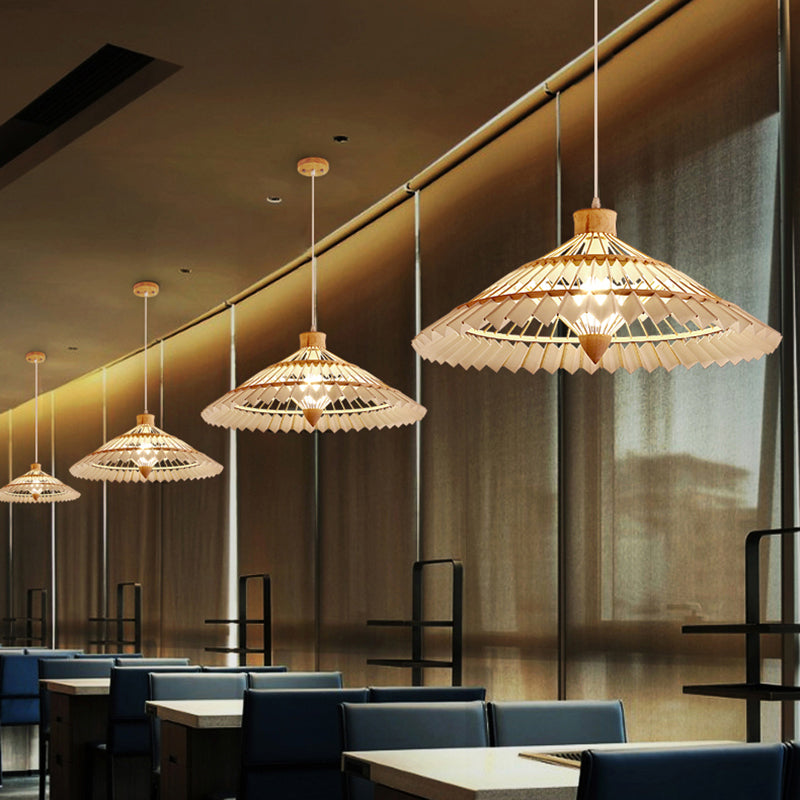 South-East Asian Bamboo Umbrella Pendant Light Single-Bulb Restaurant Suspension Fixture