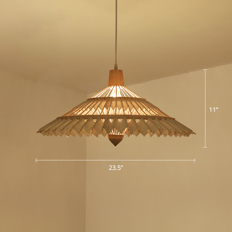 South-East Asian Bamboo Umbrella Pendant Light Single-Bulb Restaurant Suspension Fixture