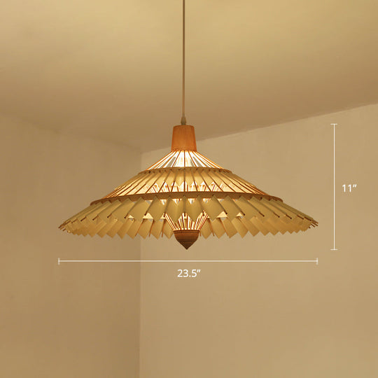 South-East Asian Bamboo Umbrella Pendant Light Single-Bulb Restaurant Suspension Fixture