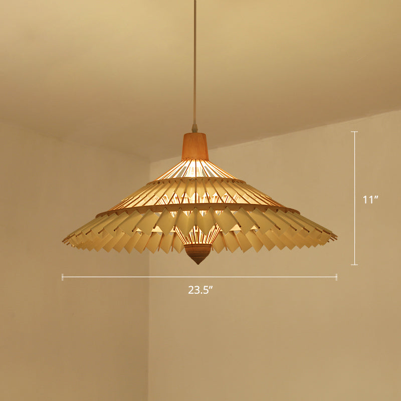 South-East Asian Bamboo Umbrella Pendant Light Single-Bulb Restaurant Suspension Fixture Yellow