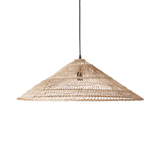 Simplicity Rattan Cone Suspension Light - Wood Pendant For Restaurants