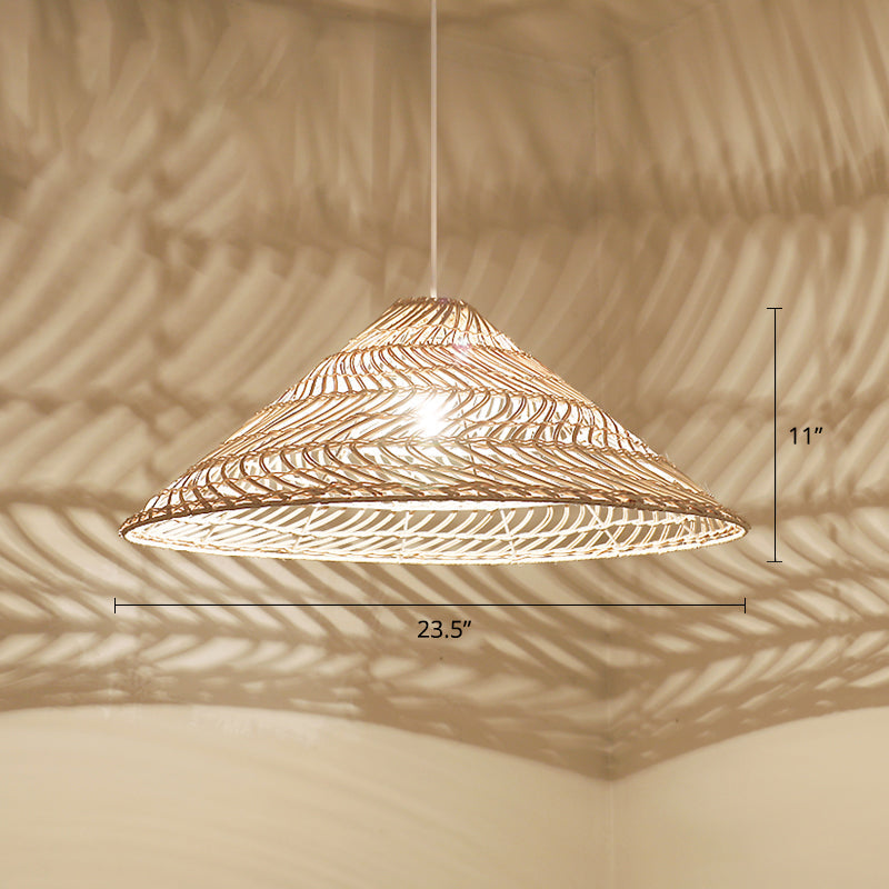 Simplicity Rattan Cone Suspension Light - Wood Pendant For Restaurants