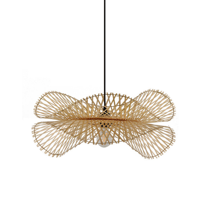 Bamboo Asian Style Ceiling Light With Lotus Leaf Design - 1 Bulb Wood Fixture