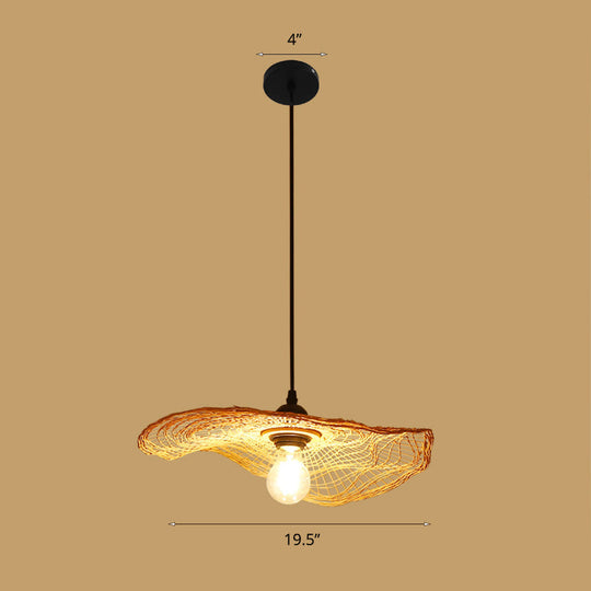 Bamboo Asian Style Ceiling Light With Lotus Leaf Design - 1 Bulb Wood Fixture