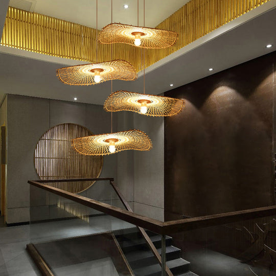 Bamboo Leaf Suspension Ceiling Light - Minimalist Wood Pendant