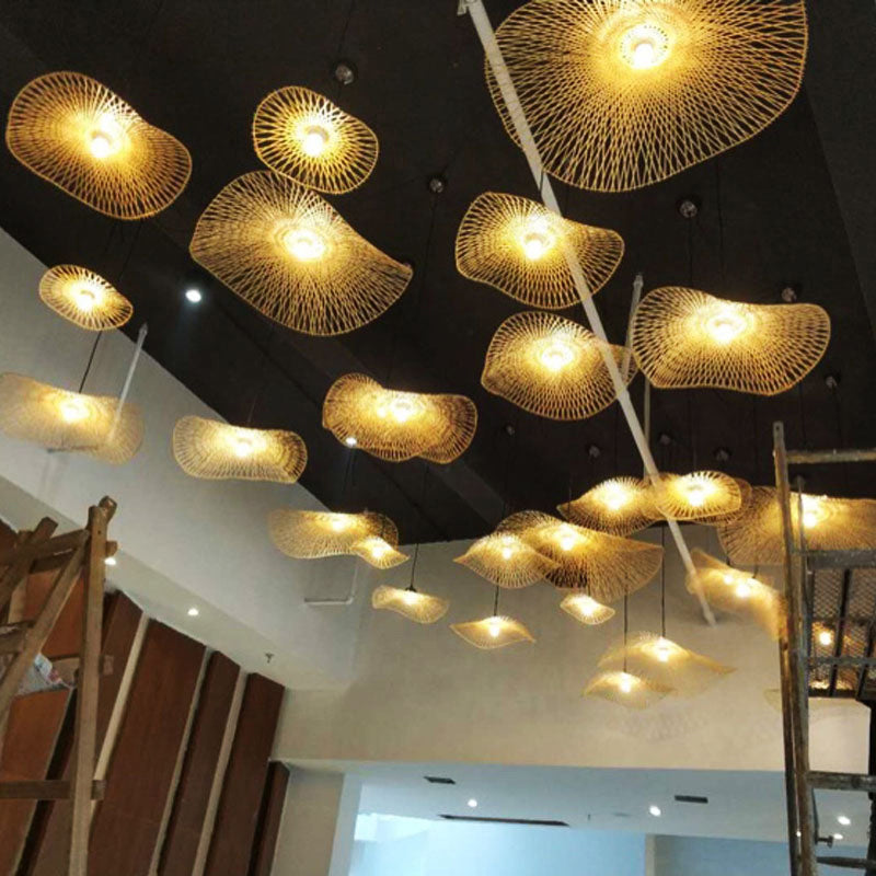 Bamboo Leaf Suspension Ceiling Light - Minimalist Wood Pendant