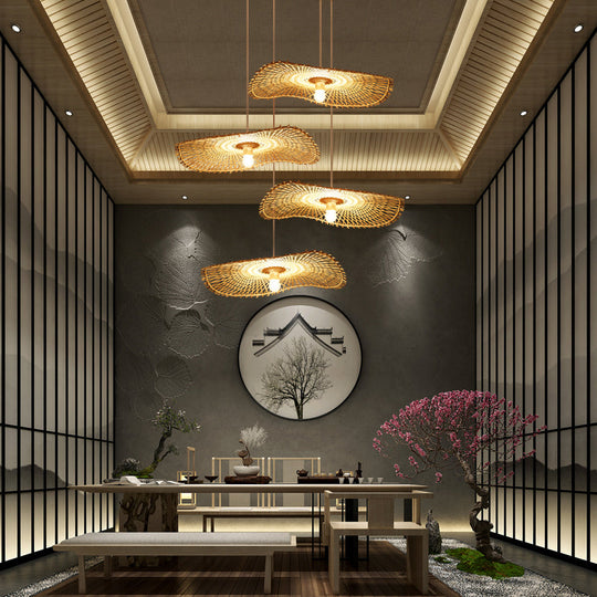 Bamboo Leaf Suspension Ceiling Light - Minimalist Wood Pendant