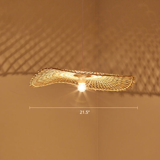 Bamboo Leaf Suspension Ceiling Light - Minimalist Wood Pendant / 21.5