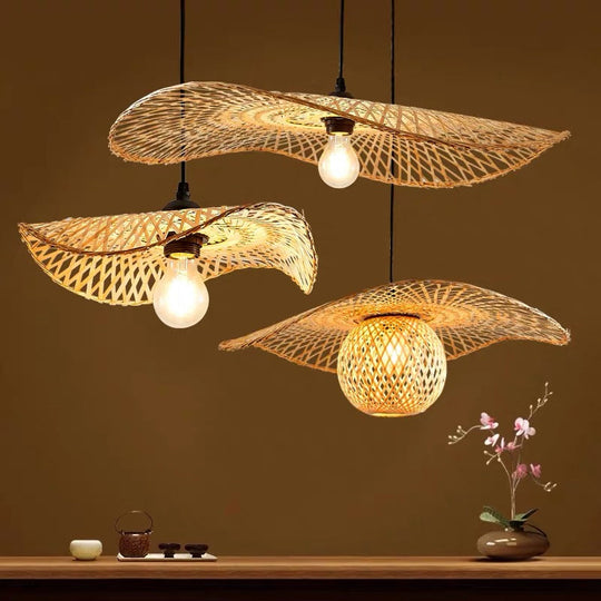 Modern Bamboo Pendant Ceiling Light - Wood Lotus Leaf Design For Restaurants