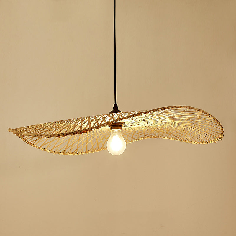 Modern Bamboo Pendant Ceiling Light - Wood Lotus Leaf Design For Restaurants