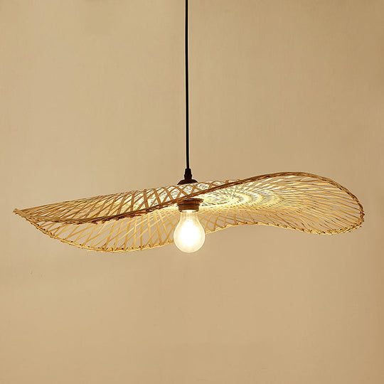 Modern Bamboo Pendant Ceiling Light - Wood Lotus Leaf Design For Restaurants / 21.5 A