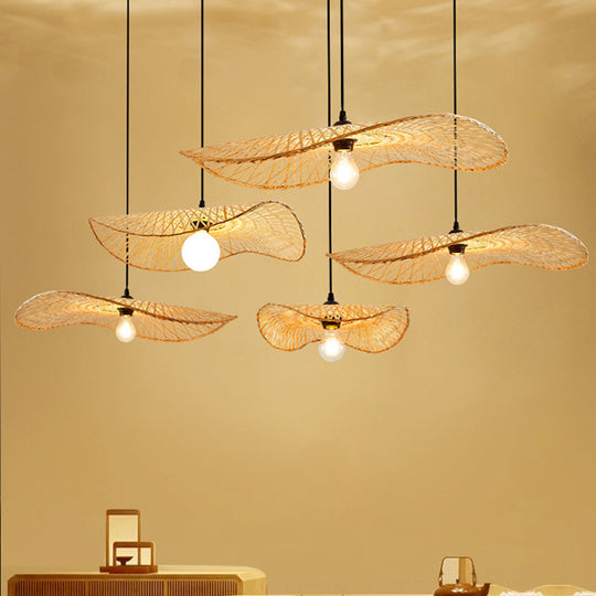 Modern Bamboo Pendant Ceiling Light - Wood Lotus Leaf Design For Restaurants