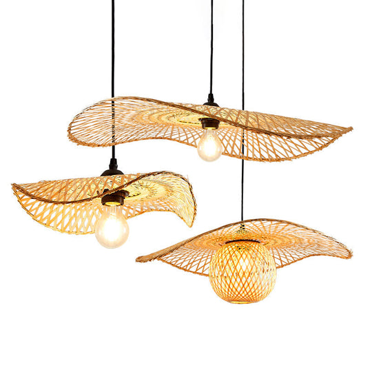 Modern Bamboo Pendant Ceiling Light - Wood Lotus Leaf Design For Restaurants