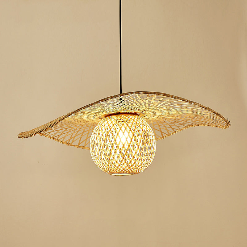 Modern Bamboo Pendant Ceiling Light - Wood Lotus Leaf Design For Restaurants / 21.5 B