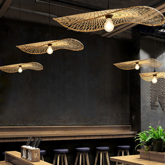 Modern Bamboo Pendant Ceiling Light - Wood Lotus Leaf Design For Restaurants