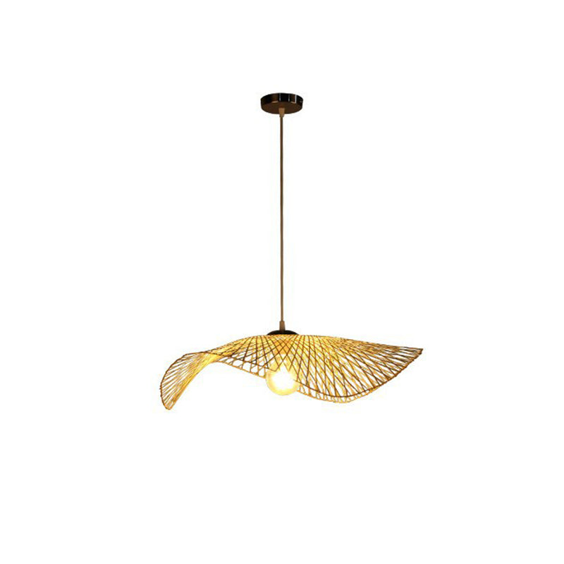 Contemporary Lotus Leaf Bamboo Pendant Light - Single-Bulb Wood Suspension Fixture