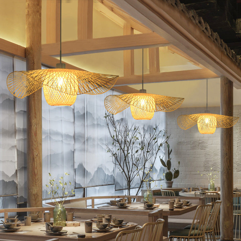 Handwoven Bamboo Suspension Pendant Light - Minimalist Design For Restaurants