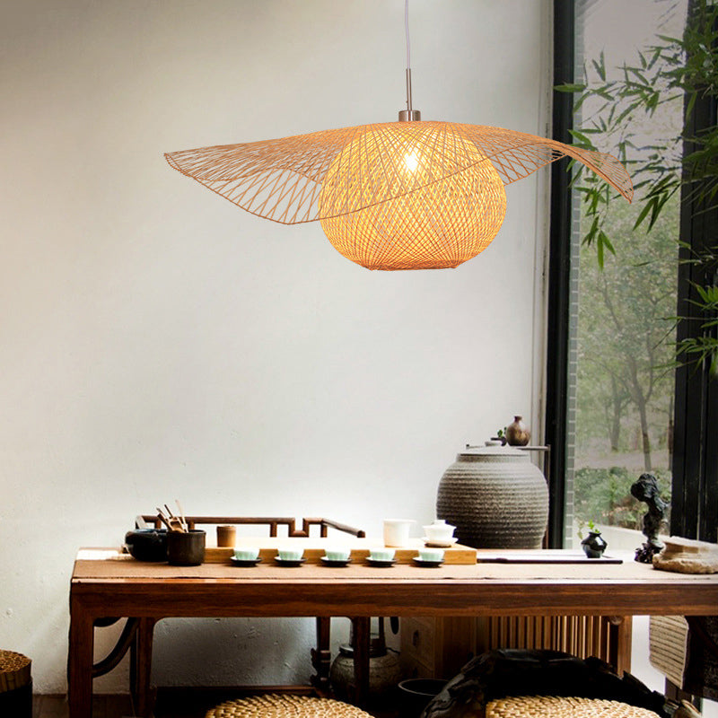 Handwoven Bamboo Suspension Pendant Light - Minimalist Design For Restaurants