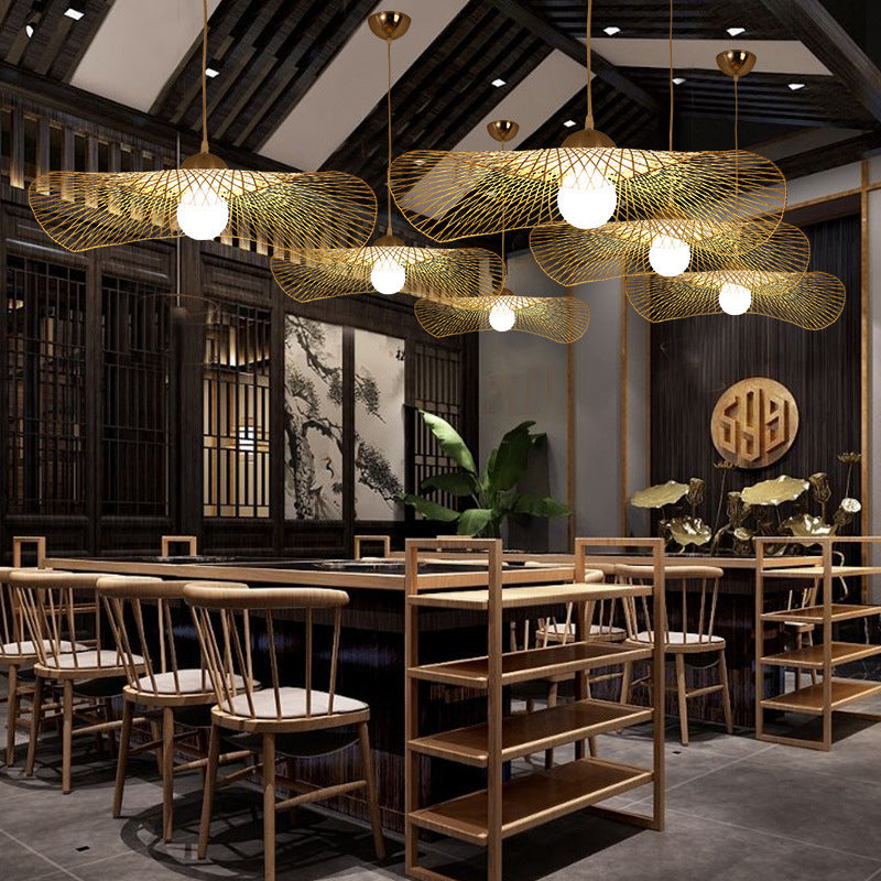 Modern Lotus Leaf Bamboo Ceiling Light - Restaurant Pendant Lighting