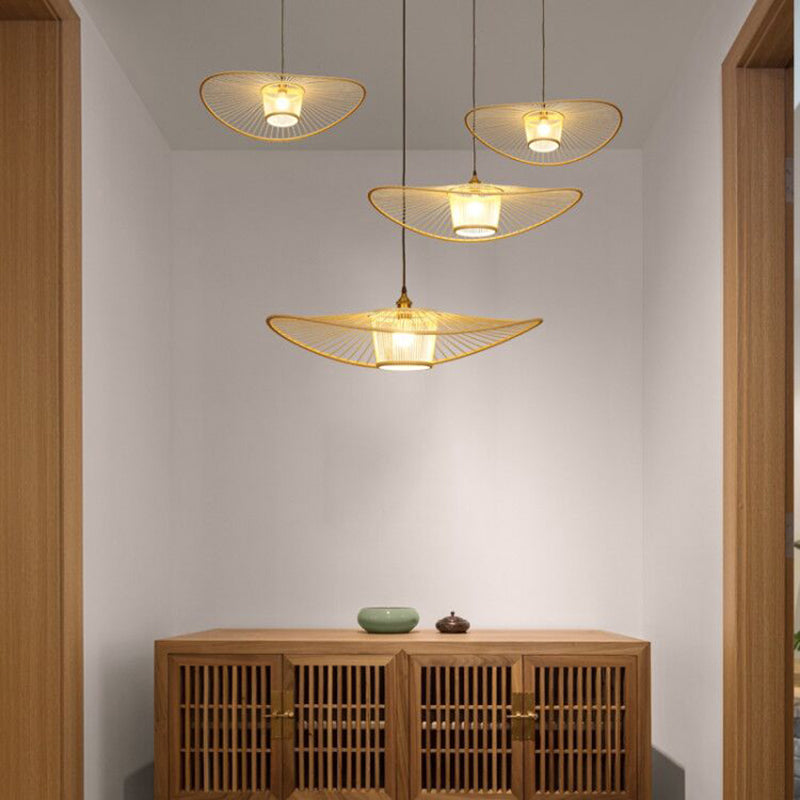 Contemporary Handcrafted Bamboo Pendant Light - Single-Bulb Wood Suspension Fixture