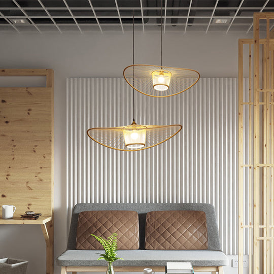 Contemporary Handcrafted Bamboo Pendant Light - Single-Bulb Wood Suspension Fixture