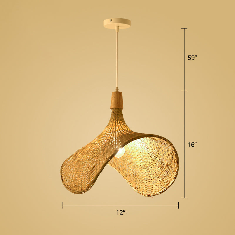 Simplicity Bamboo Pendant Light - 1-Light Wood Woven Suspension Lighting For Tea Room