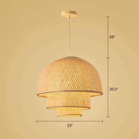 Simplicity Bamboo Pendant Light - 1-Light Wood Woven Suspension Lighting For Tea Room