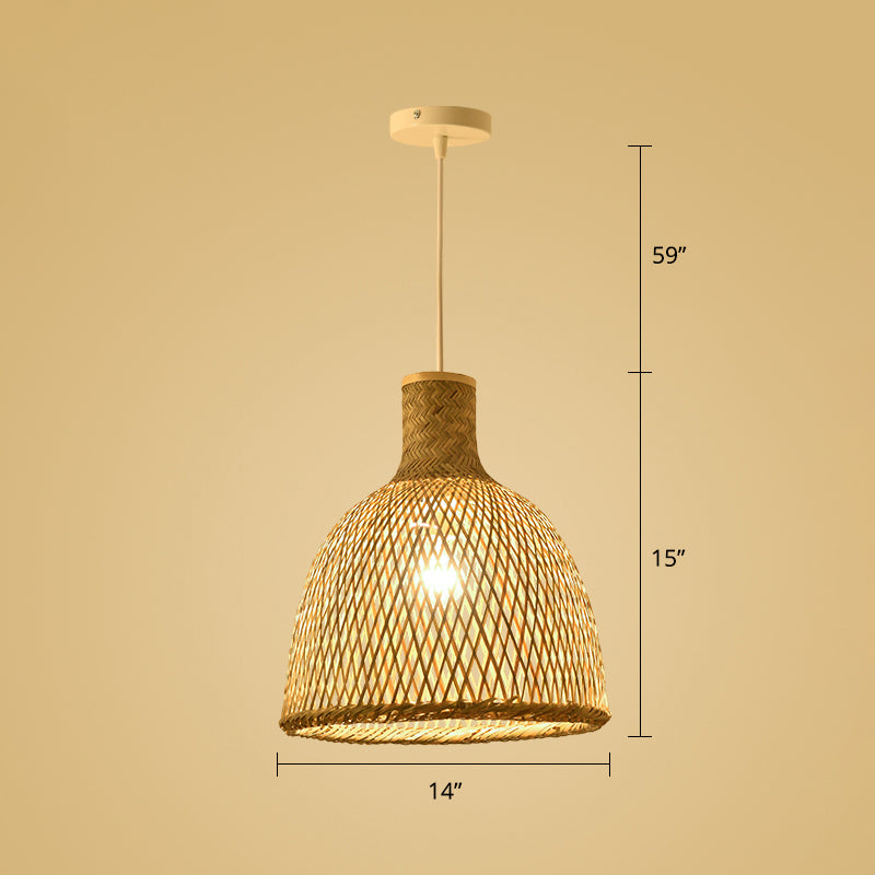 Simplicity Bamboo Pendant Light - 1-Light Wood Woven Suspension Lighting For Tea Room