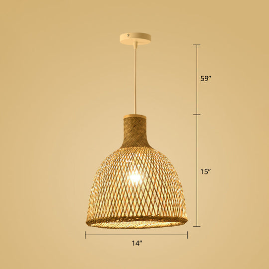 Simplicity Bamboo Pendant Light - 1-Light Wood Woven Suspension Lighting For Tea Room / C