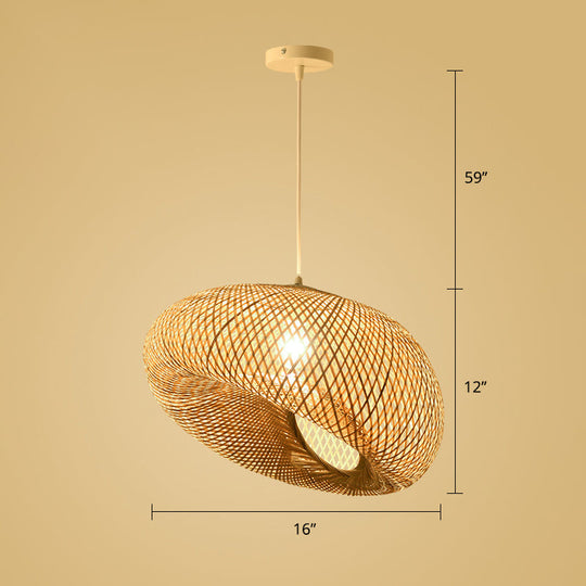 Simplicity Bamboo Pendant Light - 1-Light Wood Woven Suspension Lighting For Tea Room