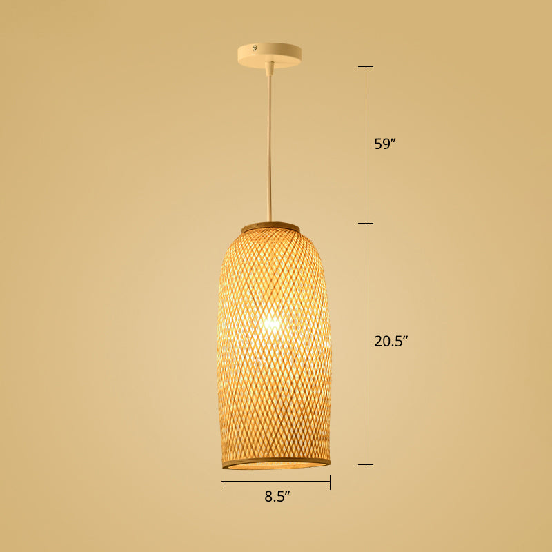 Simplicity Bamboo Pendant Light - 1-Light Wood Woven Suspension Lighting For Tea Room