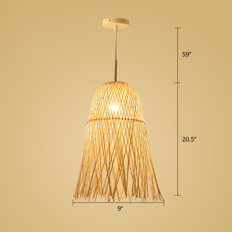 Simplicity Bamboo Pendant Light - 1-Light Wood Woven Suspension Lighting For Tea Room