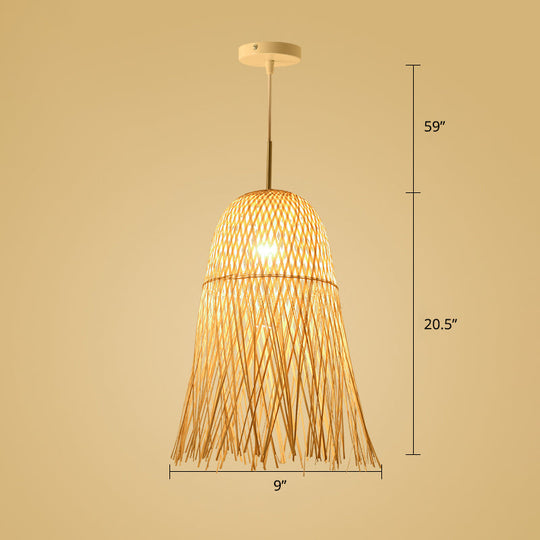 Simplicity Bamboo Pendant Light - 1-Light Wood Woven Suspension Lighting For Tea Room / D