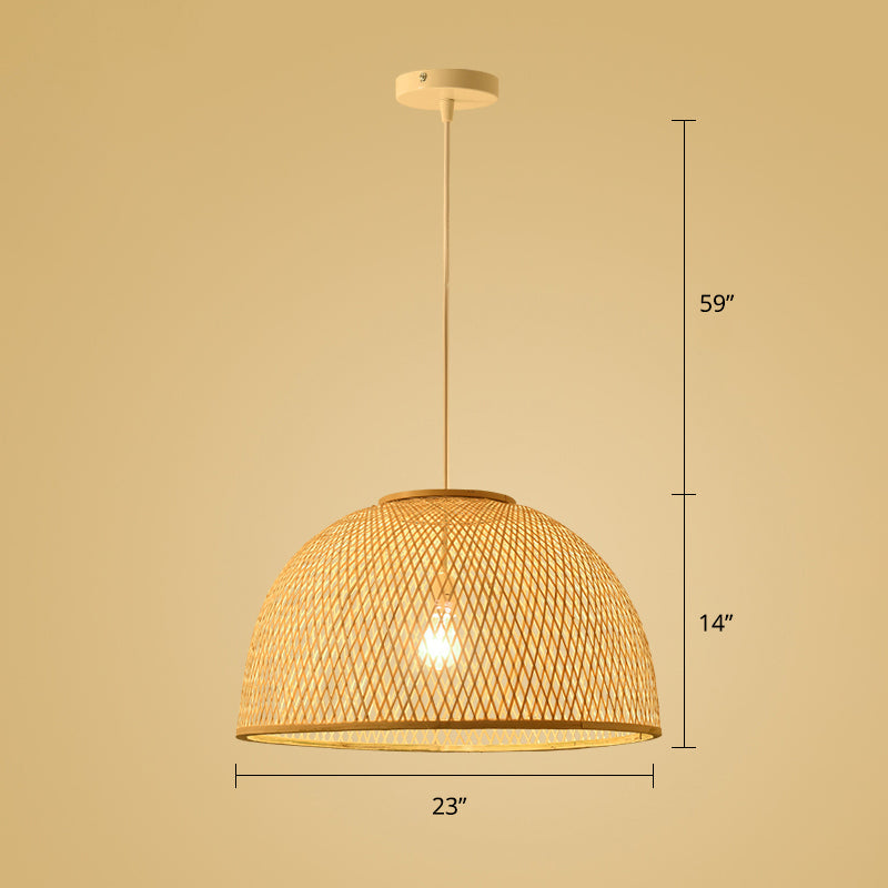 Simplicity Bamboo Pendant Light - 1-Light Wood Woven Suspension Lighting For Tea Room