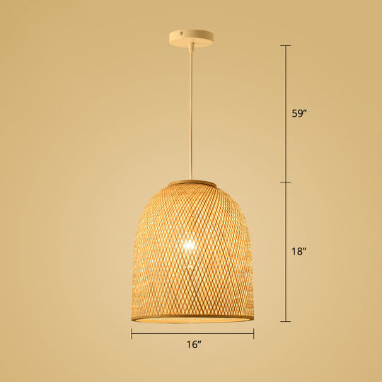 Simplicity Bamboo Pendant Light - 1-Light Wood Woven Suspension Lighting For Tea Room