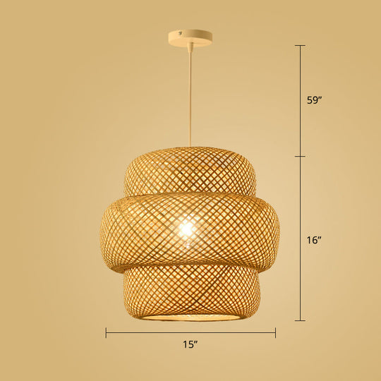 Simplicity Bamboo Pendant Light - 1-Light Wood Woven Suspension Lighting For Tea Room