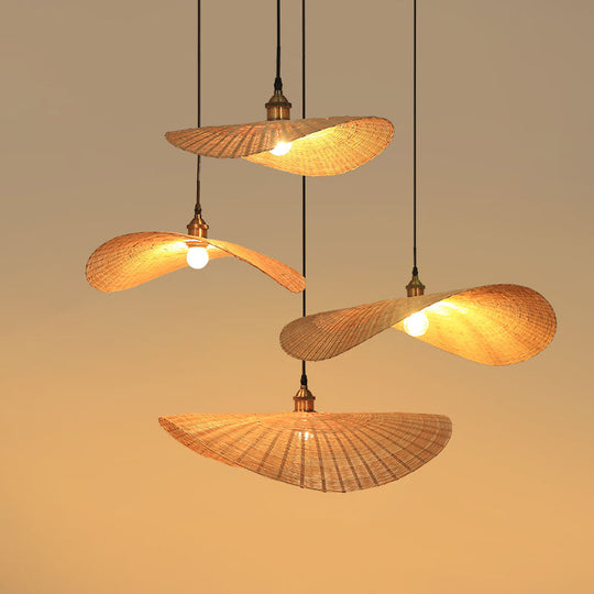 Minimalist Bamboo Lotus Leaf Suspension Pendant Light - 1 Head Wood Ceiling Fixture