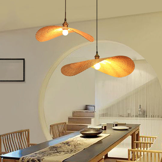 Minimalist Bamboo Lotus Leaf Suspension Pendant Light - 1 Head Wood Ceiling Fixture